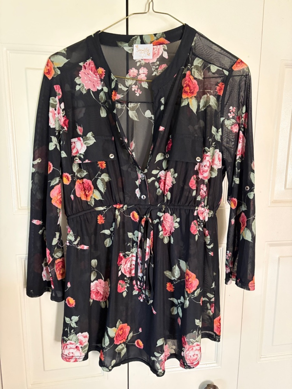 Siren Lilly Sheer Top Y2k Vintage Vibe Romantic Cottagecore Floral Whimsical Med
